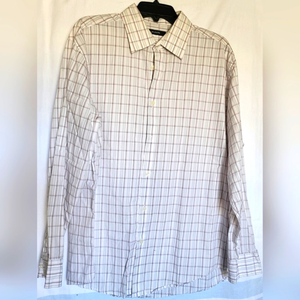Alfani Mens White Pink Gray Button Down Long Sleeve Career Shirt Size XL